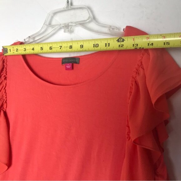 Vince Camuto Butterfly Flutter Sleeves Top Ruffle Fairy Red Tee Shirt Stretch L - Picture 6 of 12